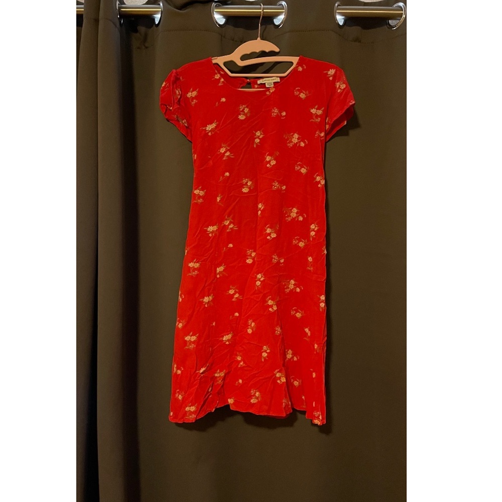 Red floral print mini dress